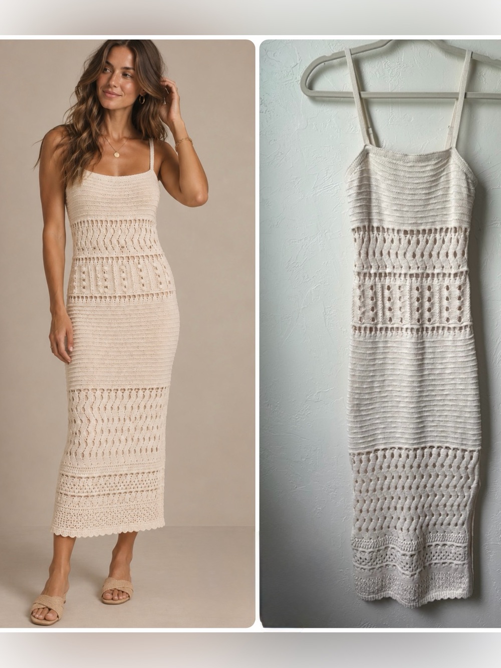 Arizona Cream Crochet Knit Sleeveless Midi Dress XS